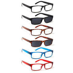 6 Pack Retangle Reading Glasses Include Sunglasses Men and Women 026