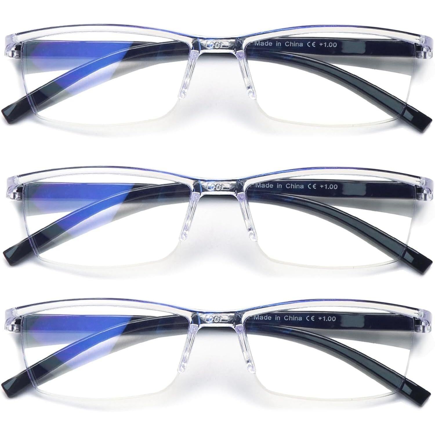 3 pack Blue Light Blocking Readers Comfortable Glasses Vintage Reading Glasses for Men Spring Hinges Classic Readers