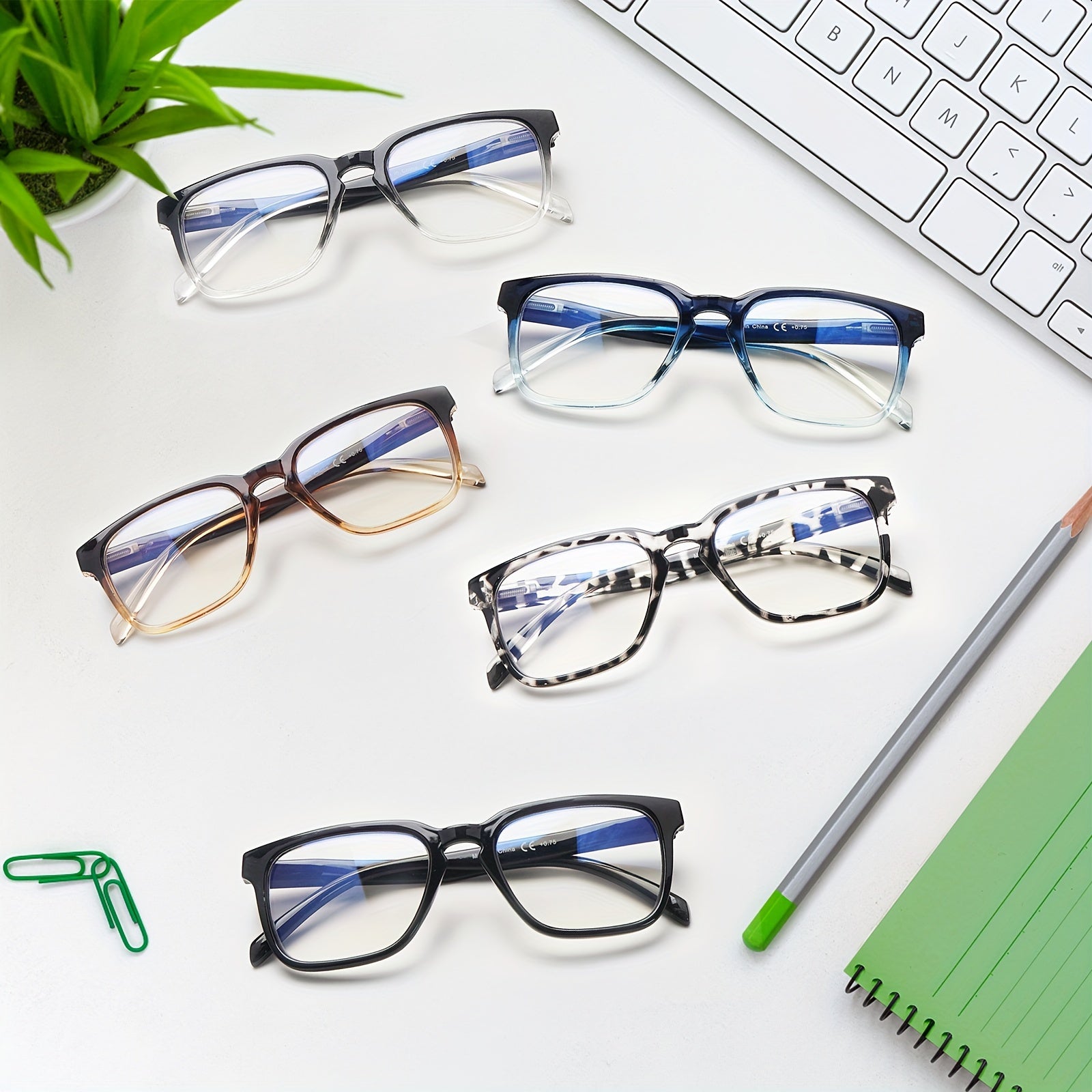 KERECSEN 5 Pack Reading Glasses Blue Light Blocking Fashion Frame with Comfortable Spring Hinge Readers Anti Glare UV Eyeglasses Reduce Eye Strain and Fatigue for Women and Men