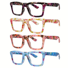 KERECSEN 4-Pack Reading Glasses For Women Blue Light Blocking Computer Reader With Spring Hinges Stylish Eyeglasses Frames With Floral Print Suitable For Daily Wear For Reading And Looking At The Computer Local Warehouse