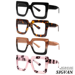 KERECSEN 4-Pack Fashionable Anti-Blue Light Reading Glasses, Designed For Women Featuring Oversized Square Frames With Spring Hinges, Premium Anti-blue Light Lenses, And Stylish Accessories Ideal For Reading And Computer Work