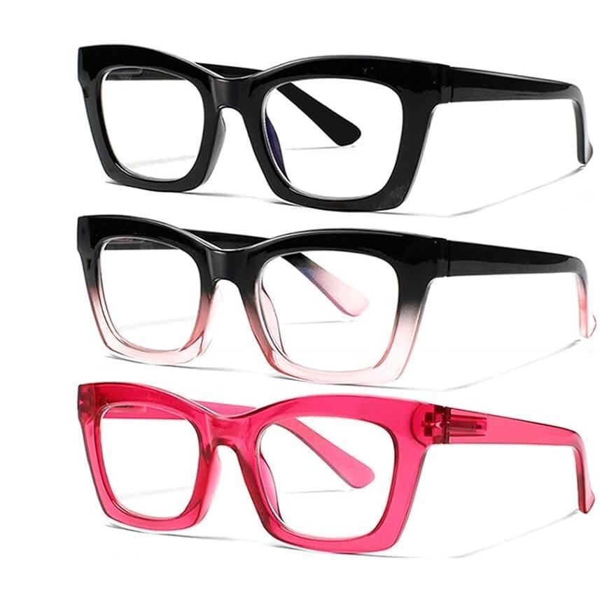 3 Pack Oprah Style Reading Glasses for Women Men Blue Light Blocking Square Fashion Readers with Spring Hinge Computer Eyeglasses