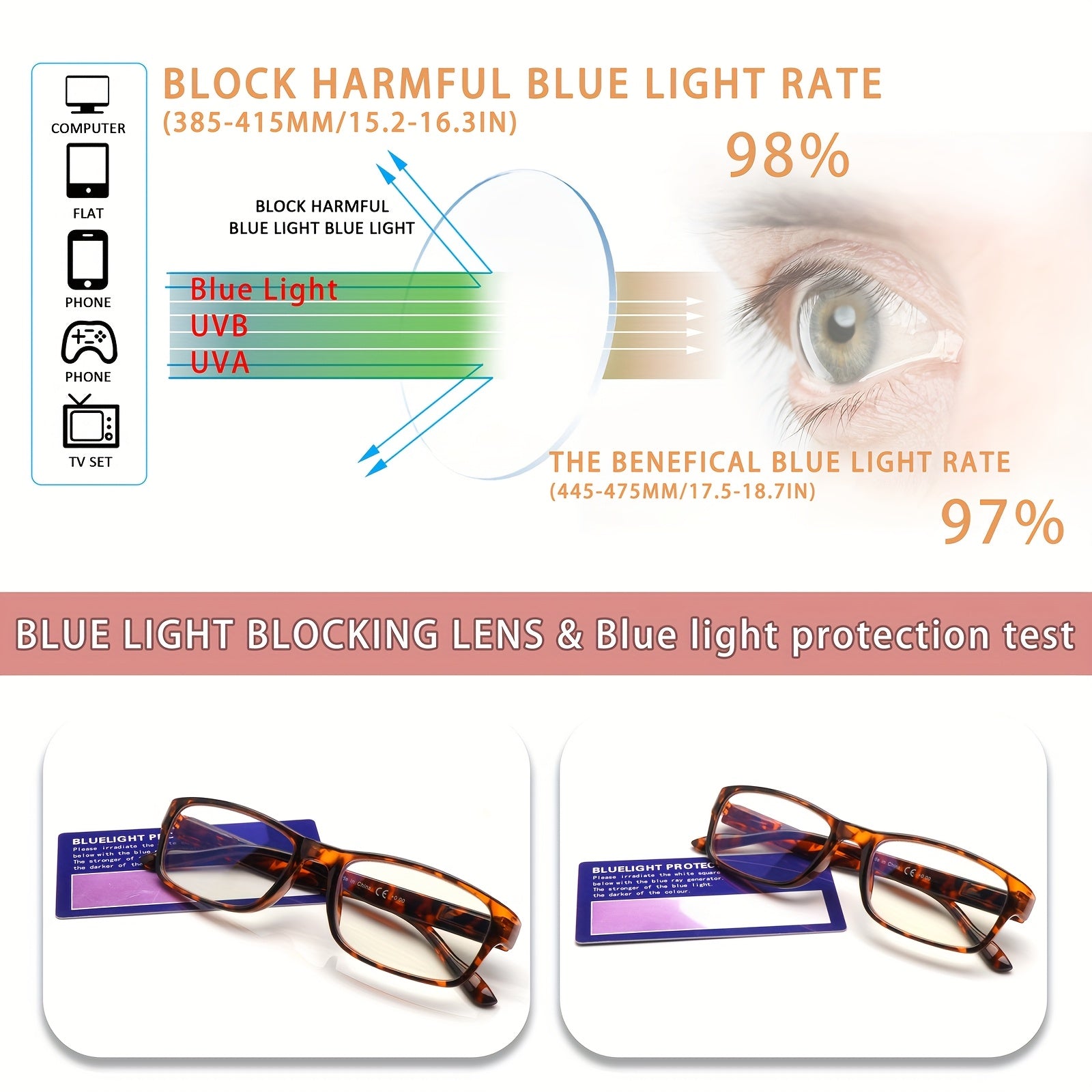 KERECSEN 6 pack classic glasses, spring frame, blue light-blocking lenses, comfortable for both men and women, basic color combinations, rectangular transparent frames, suitable for home use, holiday gifts, Christmas red