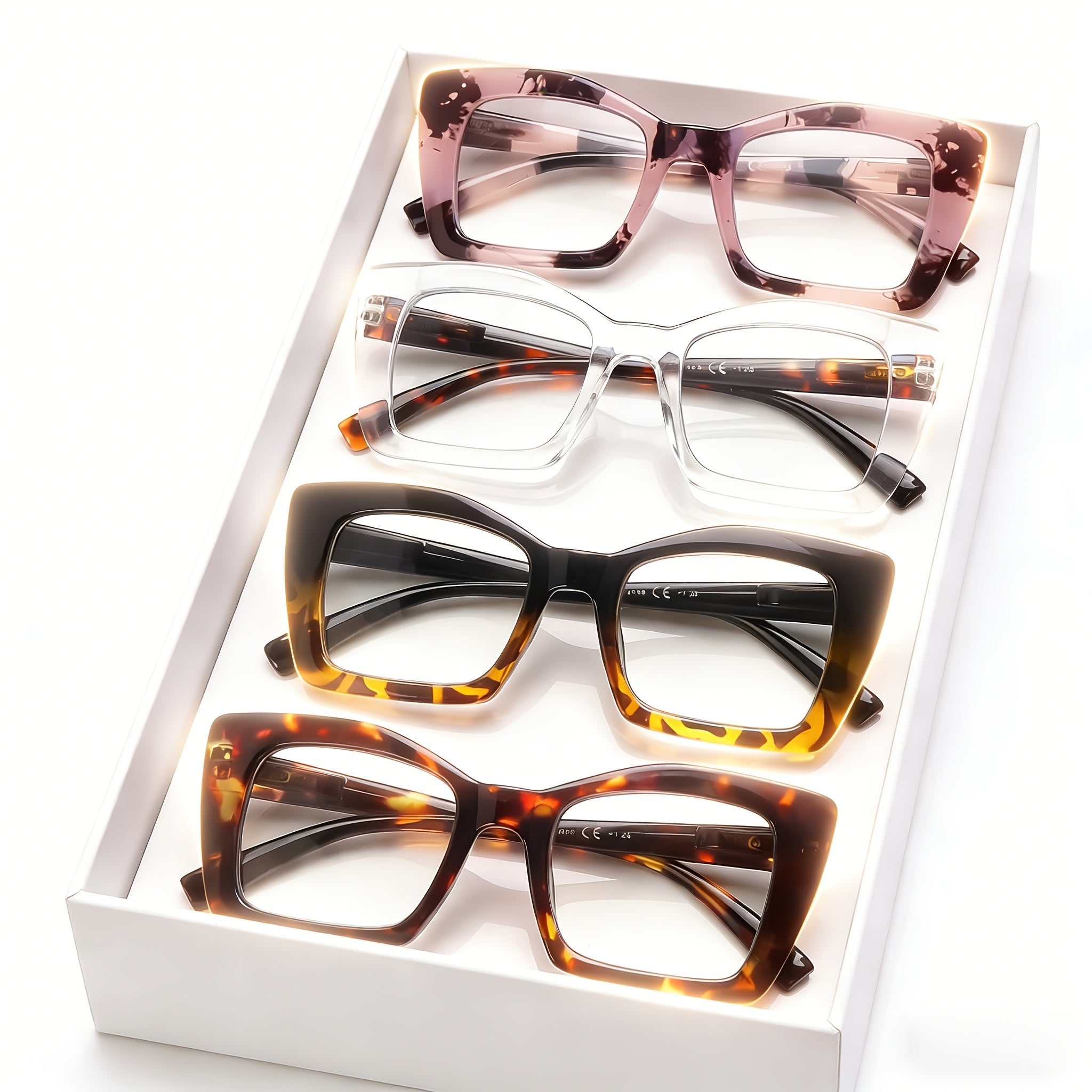 KERECSEN 4 Pack Reading Glasses Cat's Eye for Men And Women Oprah Style Anti Blue Light Blocking Glasses Elegant Metal Spring Hinges Glasses Stylish Women's Reading Glasses Computer Phone Reader Birthday Gift Holiday Gift for Girls Watch Soccer Games
