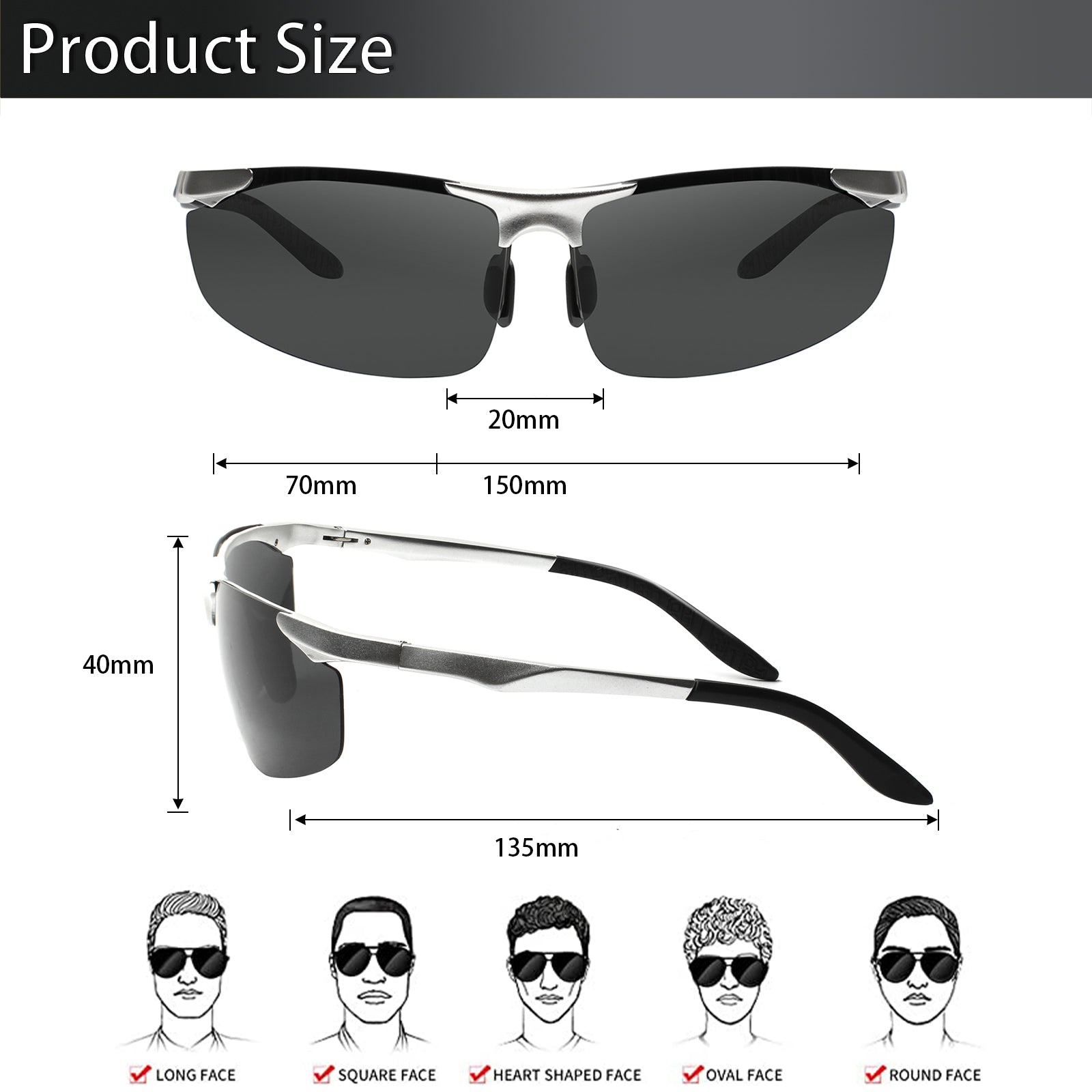 Mens Sports Polarized Sunglasses for Men - Al-Mg metal 8179