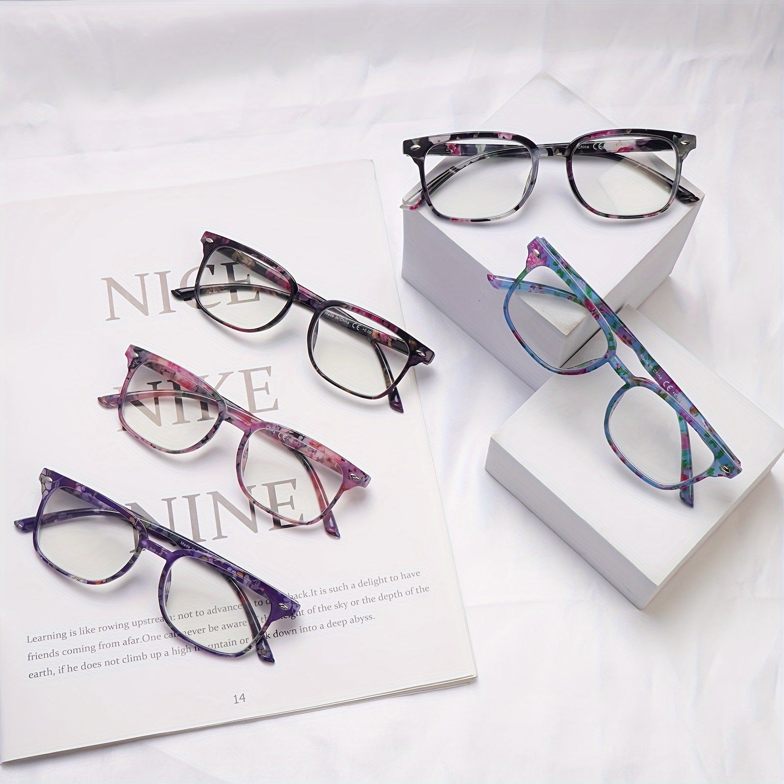 KERECSEN  Women'S Oval Reading Glasses 5-Pack, Fashionable Floral Readers with Blue Light Blocking, Adjustable Spring Hinge, Lightweight Plastic Frame, Resin Lens Eyeglasses for Computer/Work