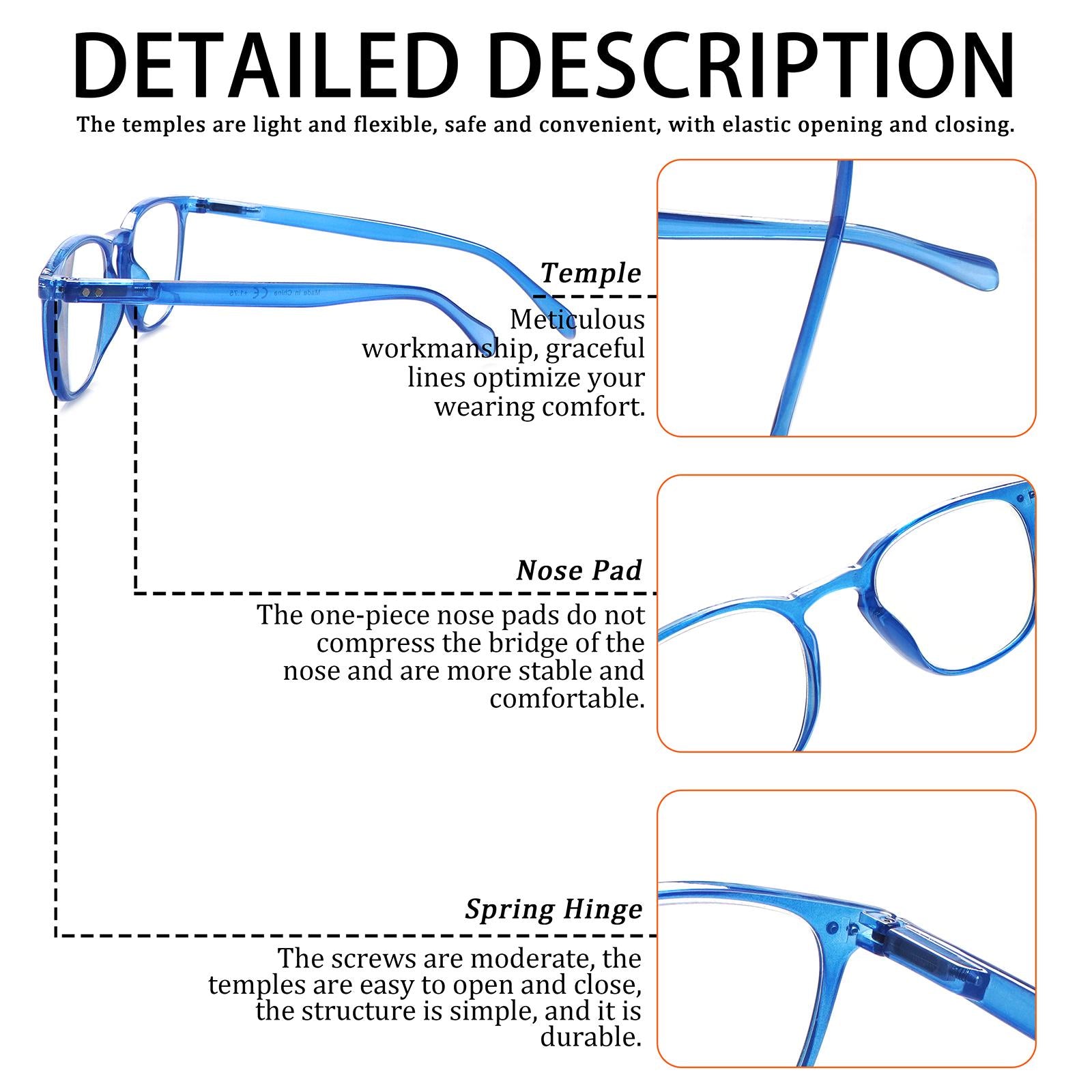 3 Pack Reading Glasses Trendy Women's Reading Glasses with Spring Hinges Anti-Blue Light Prevents Eyestrain Dry Computer Reading Glasses