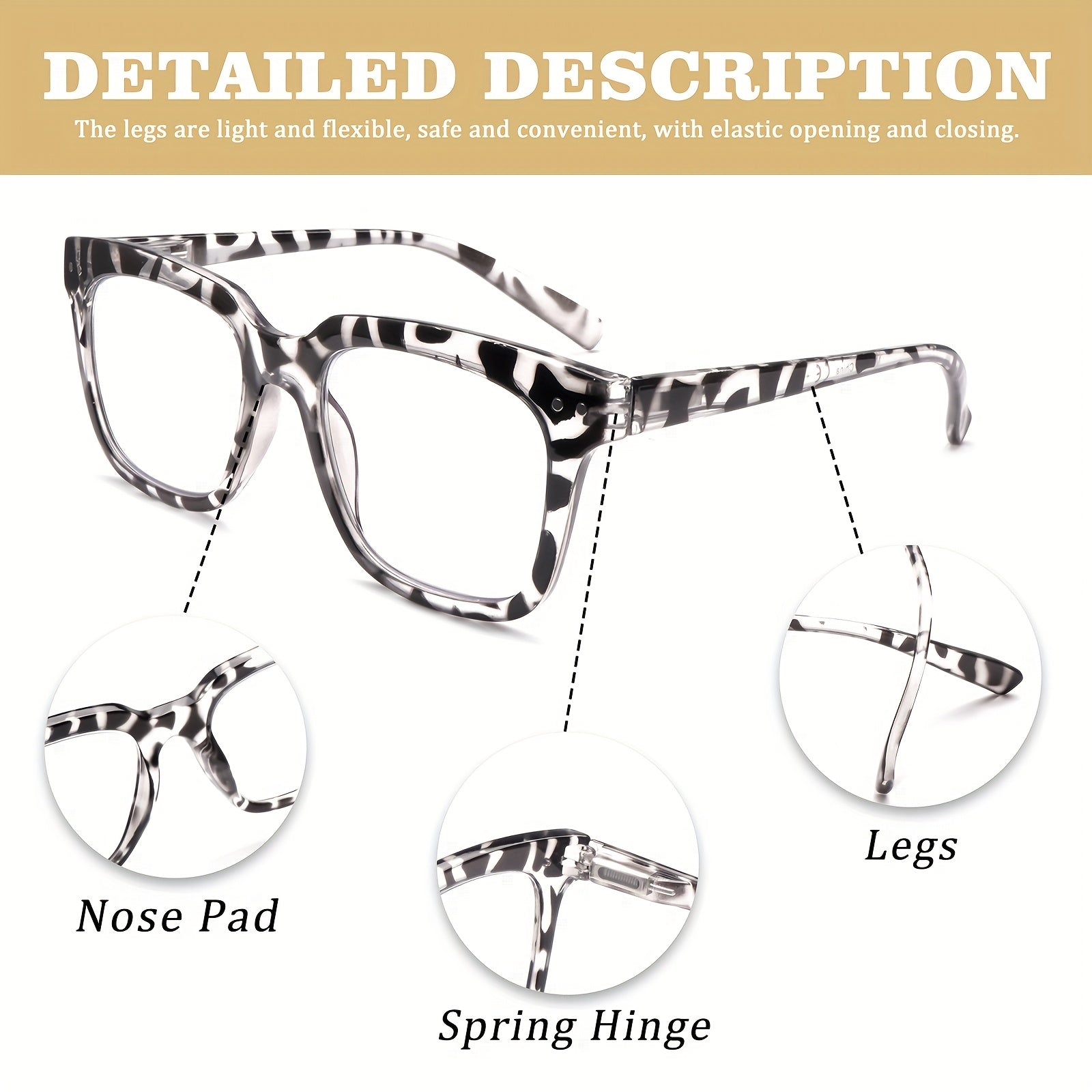 KERECSEN A Set of Six Fashionable And Lightweight Reading Glasses That Block Blue Light, Featuring Spring Hinges And a Large Frame Design. This Portable Pack Comes in Six Colors And Is Suitable for Both Men And Women