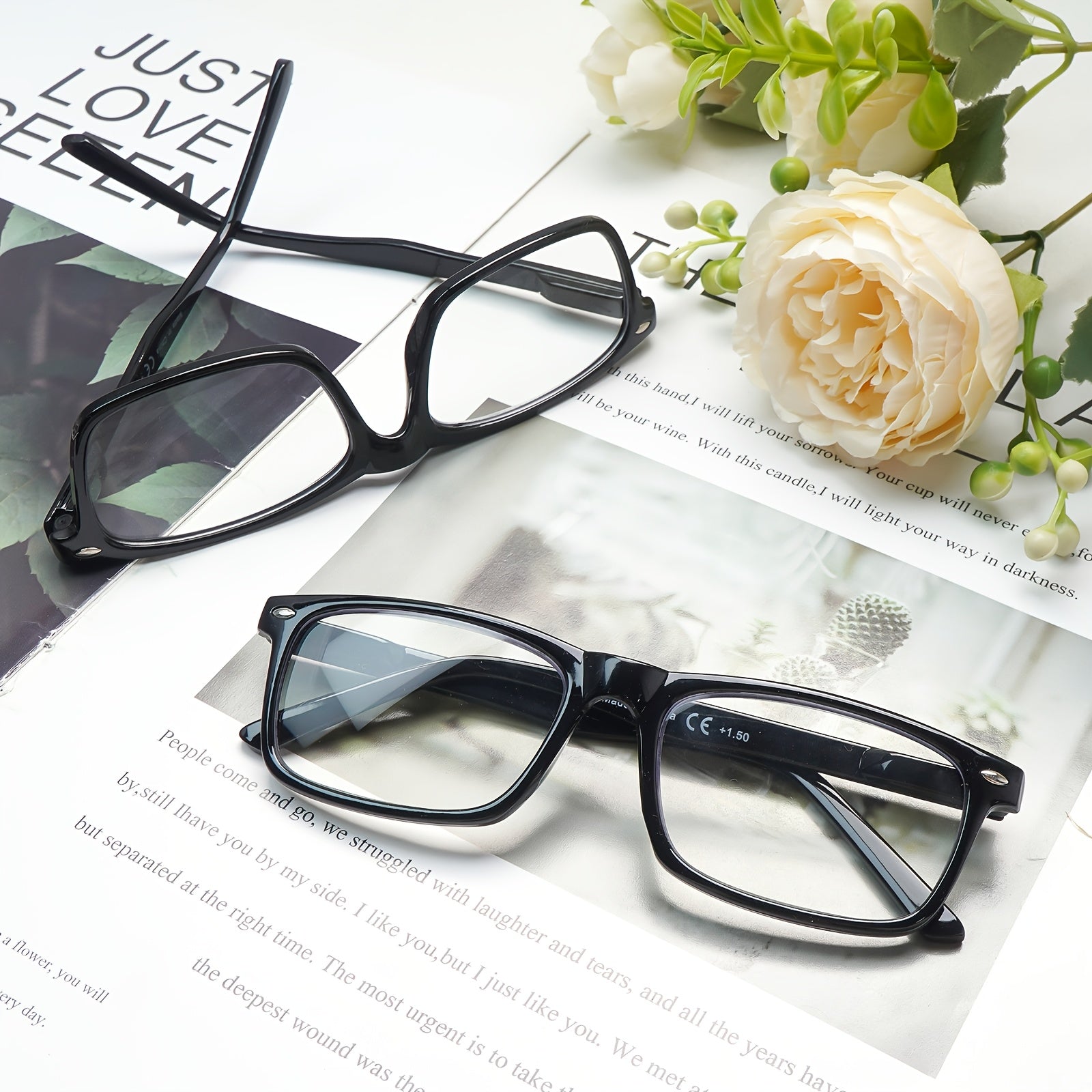 KERECSEN 5pcs Set of Black Reading Glasses, All-Black Lenses, Metal Spring Hinges, Flexible Fit Designed for Men, And Classic Women'S Reading Glasses, an Excellent Choice for a Gift