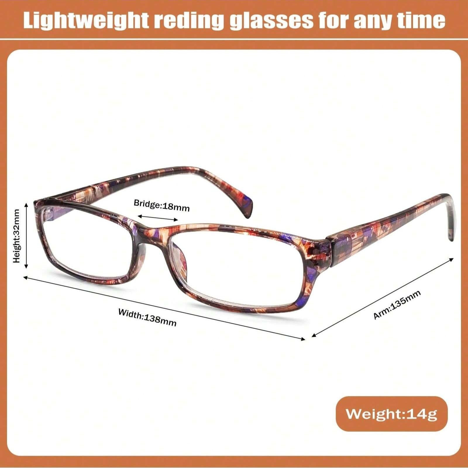 ZOECENT Fashion Women's Reading Glasses 5 Pack Blue Light Blocking Rectangular Printed Frames Spring Hinges Small Frames