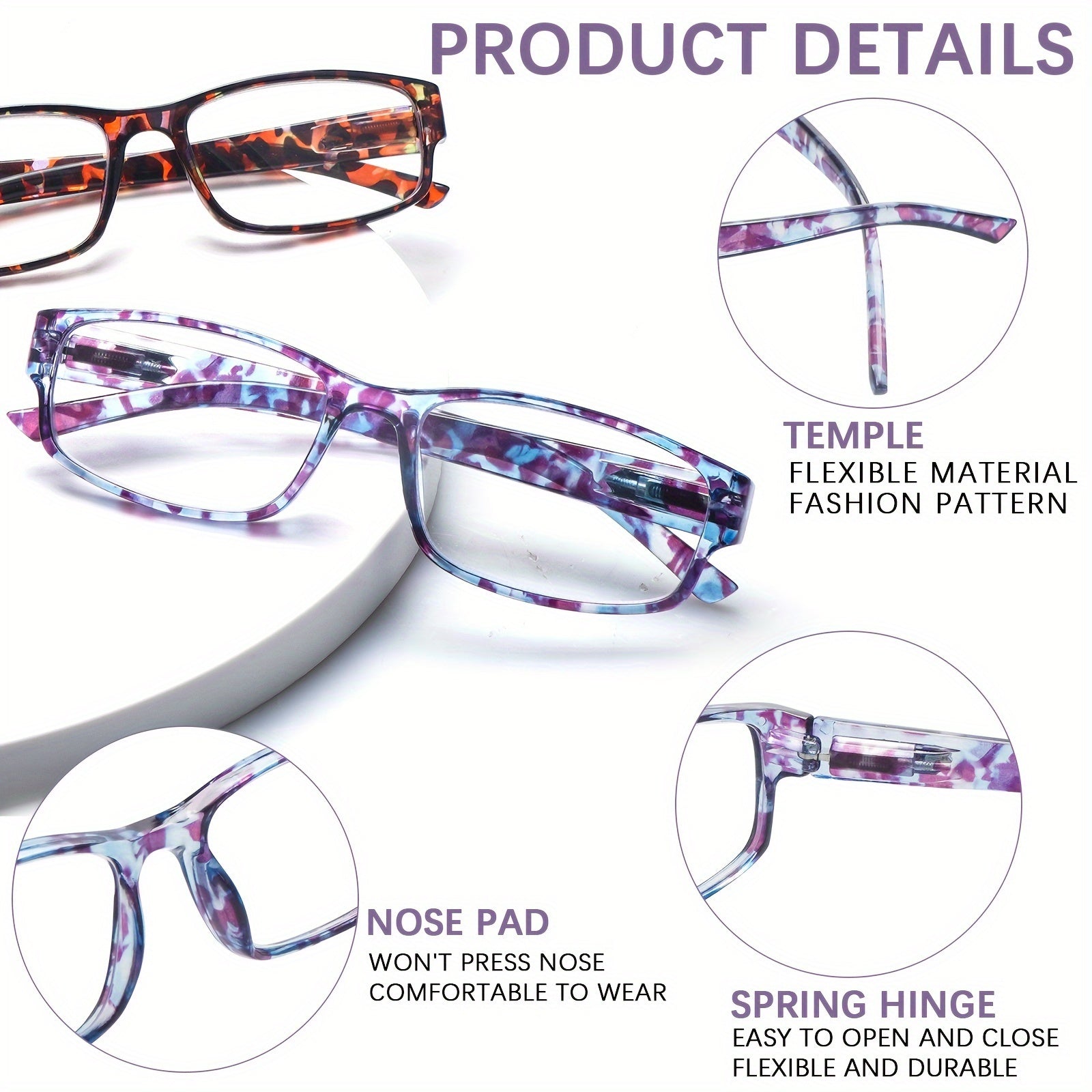 KERECSEN 6 Pack Women's Computer Glasses with Anti-Blue Light & - Reading Eyewear Suitable for Digital Screens, Computer, Smartphone, TV - Lightweight Spring Hinge, Full-Rame for Eye Relief & Blurred Vision