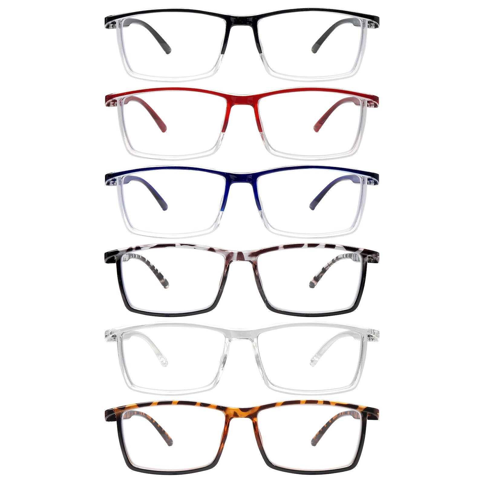 KERECSEN 6-Pair Blue Light Blocking Reading Glasses with Tortoiseshell/ Square Thin-PVC Frame & Plastic - Computer Glasses for Men & Women, Screen, Eyewear (6-Pair Pack) 2 Color Options - Compatible for Office, Smartphones, E-