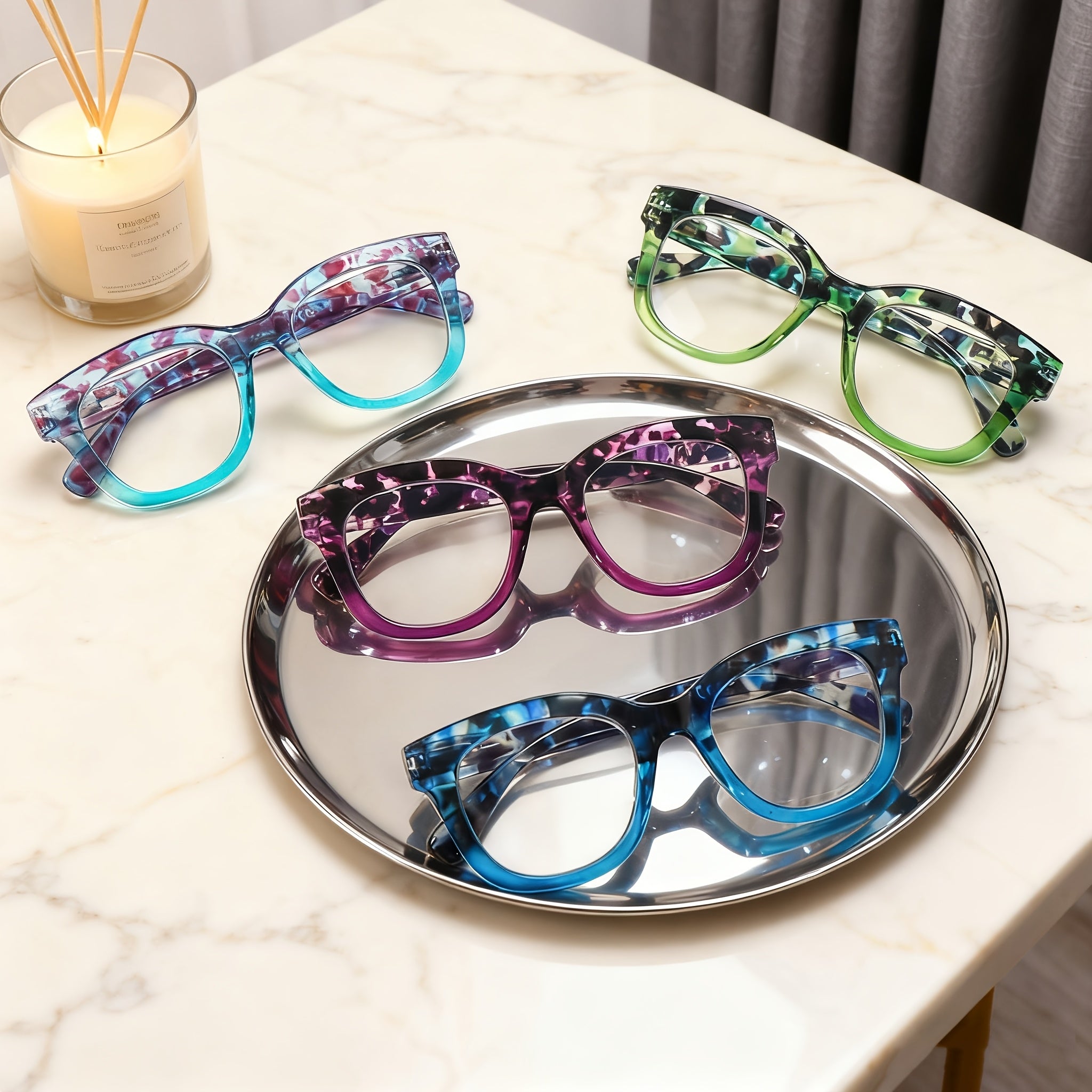 KERECSEN 5 Pack Unisex Mixed Round Square Reading Glasses, HD Blue Light Blocking Lenses, Ultra-Light Plastic Frame with Flexible Spring Hinges, Multi Shape Multi-Color Fashion Readers