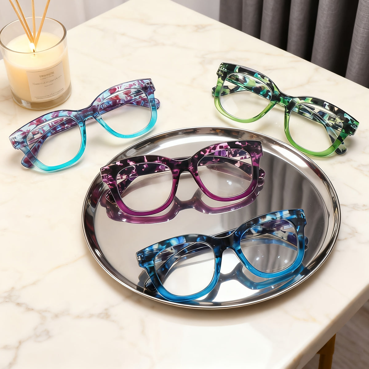 KERECSEN 5 Pack Unisex Mixed Round Square Reading Glasses, HD Blue Light Blocking Lenses, Ultra-Light Plastic Frame with Flexible Spring Hinges, Multi Shape Multi-Color Fashion Readers