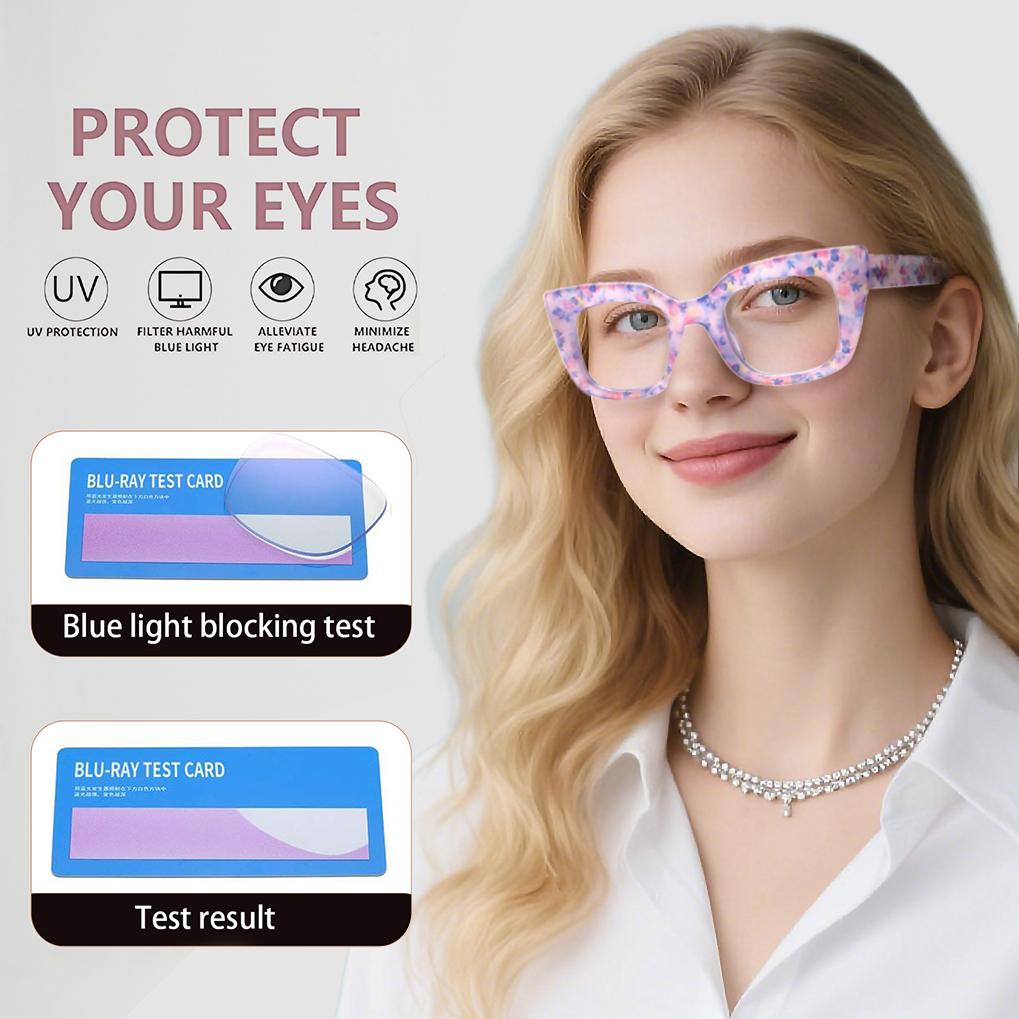 3 pack Women's Reading Glasses with Blue Light Blocking Cat-Eye Floral Frame Design Spring Hinges Computer Reading Glasses