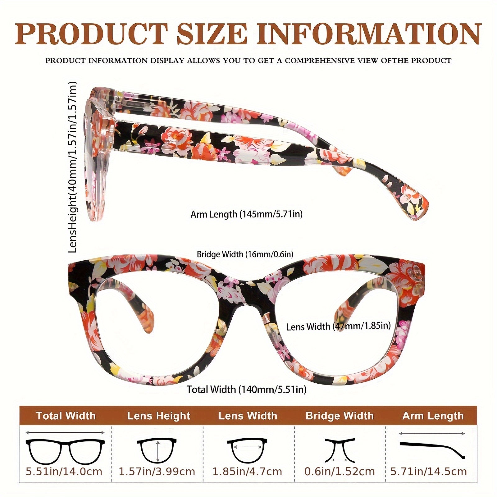 KERECSEN 4-Pack Reading Glasses For Women Anti Blue Light Computer Reader With Spring Hinges Oversized Frame With Stylish Floral Print Reading Glasses For Work And Study