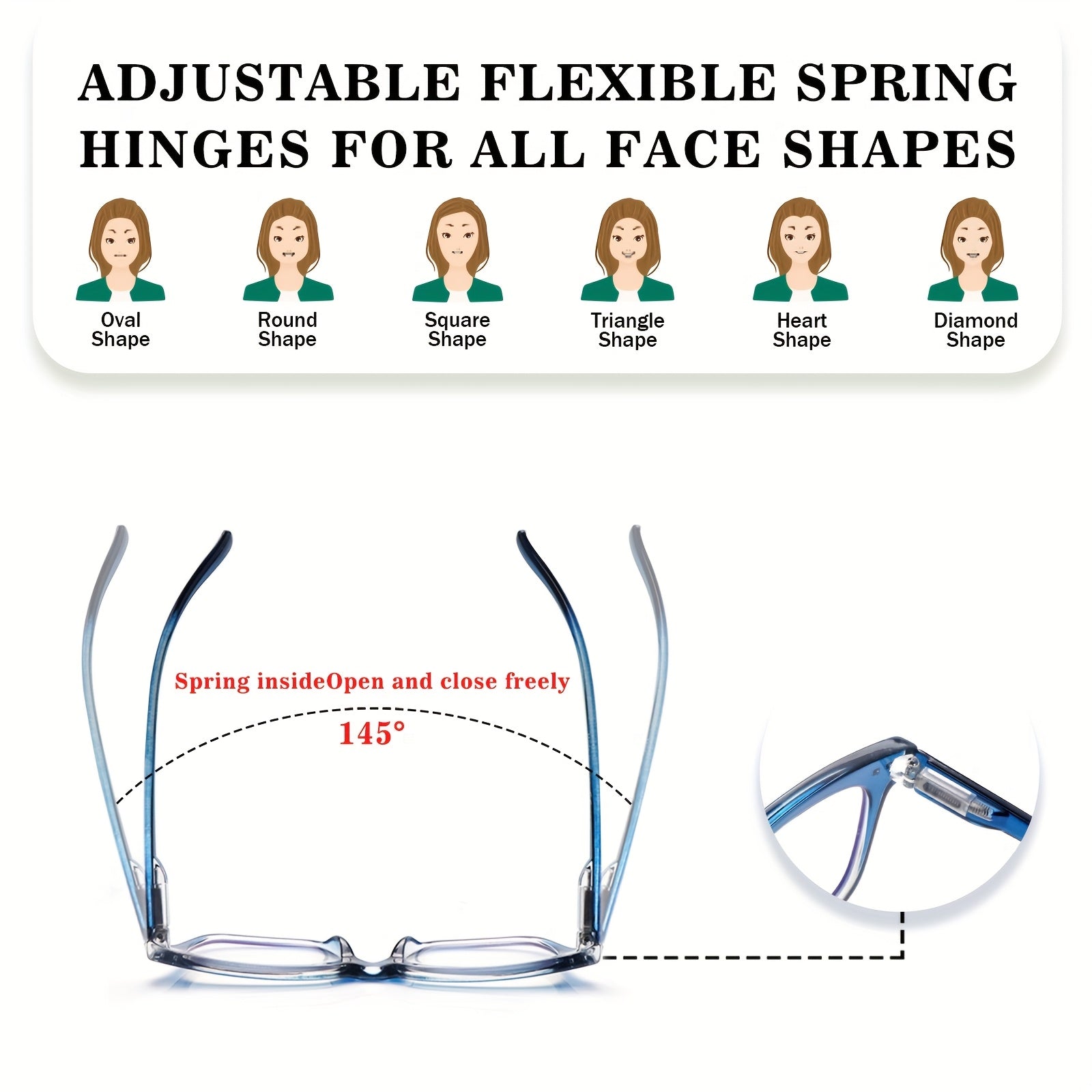 KERECSEN 5pcs Pack 5pcs Blue Light Blocking Reading Glasses with Rectangular Frames - with Metal Hinges, Computer Glasses Suitable for Women & Men, Eyewear for Screens, Office, Bedside - Ideal Gift (Unisex)