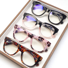 KERECSEN 4 Pack Women’s Curved Rounded Square Cat Eye Reading Glasses, HD Blue Light Blocking Lenses, Ultra-Light Plastic Frame with Flexible Spring Hinges, Chunky Retro Fashion Readers