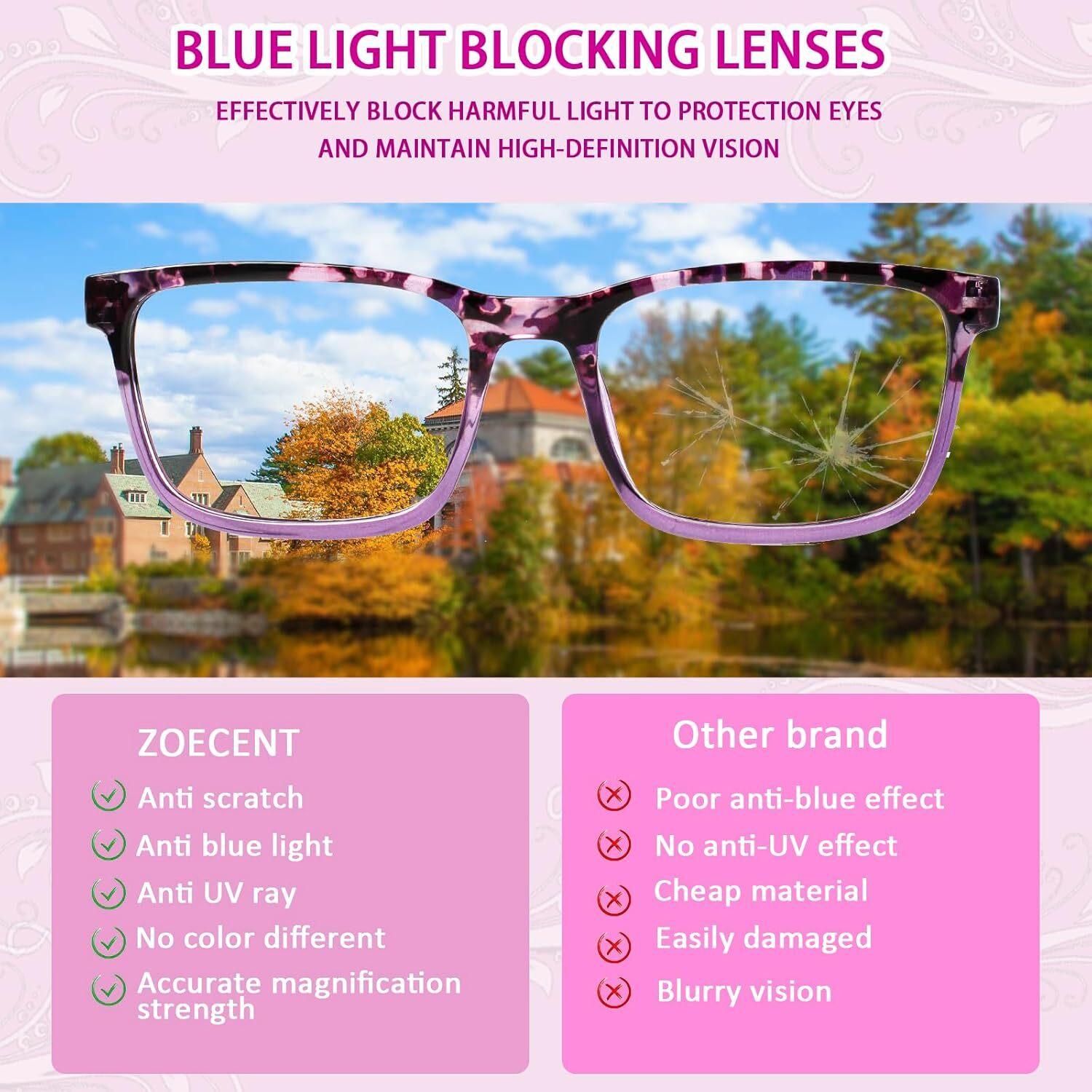 3 Pack Reading Glasses Men and Women Classic Color Matching Anti-Blue Light with Spring Hinge Vintage Eyeglasses