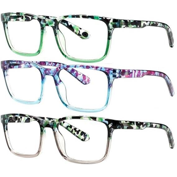 3 Pack Reading Glasses Men and Women Classic Color Matching Anti-Blue Light with Spring Hinge Vintage Eyeglasses