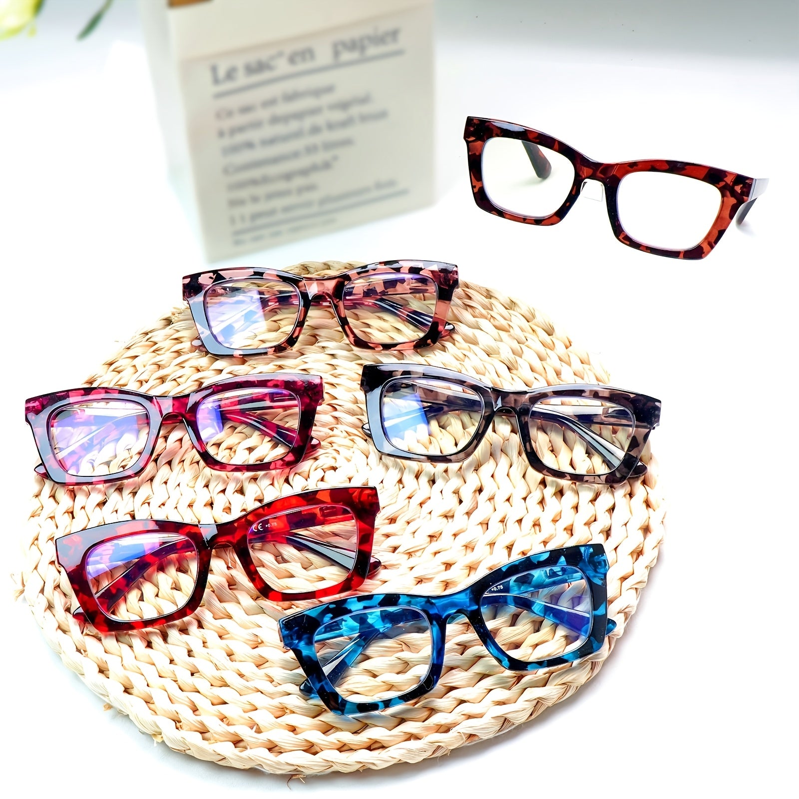 KERECSEN 6 Pack Oprah Style Reading Glasses | Blue Light Blocking Computer Square Readers with Spring Hinge for Unisex Adults, Oval Shape, Plastic Frame, Resin Lens By SIGVAN