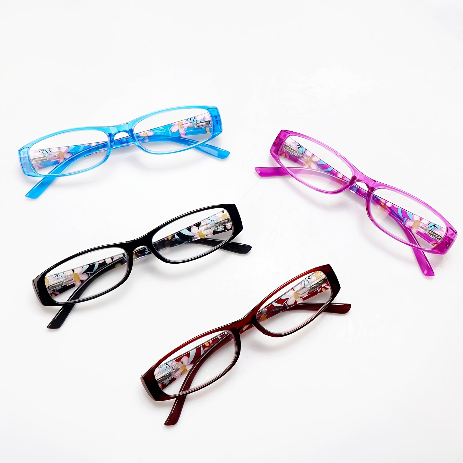 KERECSEN New Anti-blue Light Reading Glasses For Women Computer Readers With Spring Hinges Rectangular Frame With Fashionable Floral Print Lightweight Anti-Blue Light Reading Glasses For Looking At Cell Phones And Computers, Reading.