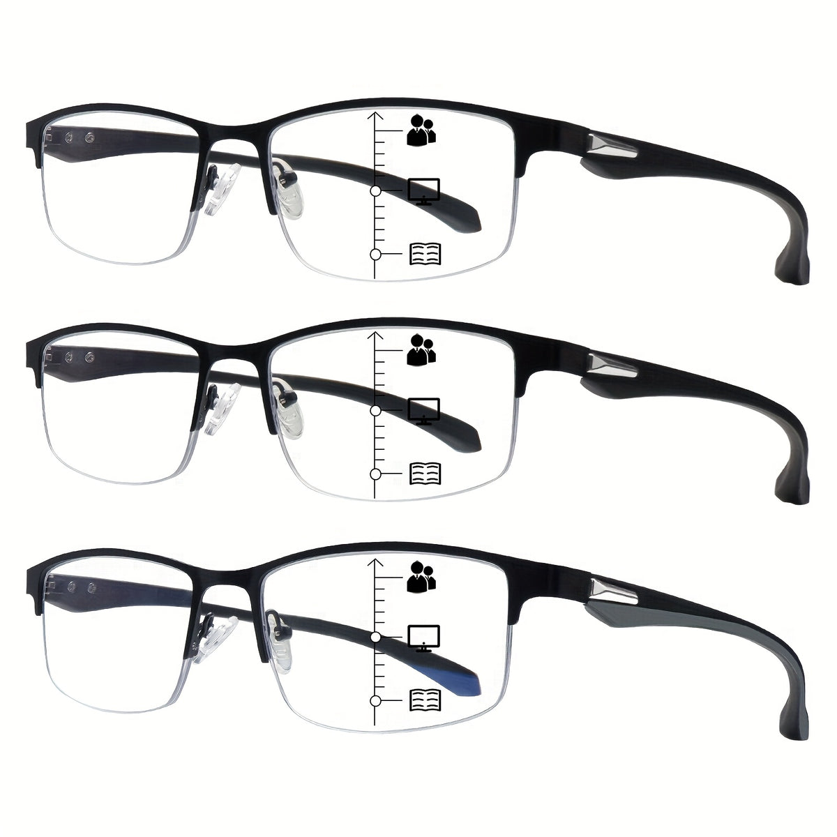 KERECSEN Blue Light Blocking Mutifocal Progressive Reading Glasses with Metal Frame For Men - Computer Eyewear Suitable for Digital Screens, Half-Rame Square/Eye Glasses ( & Frame)