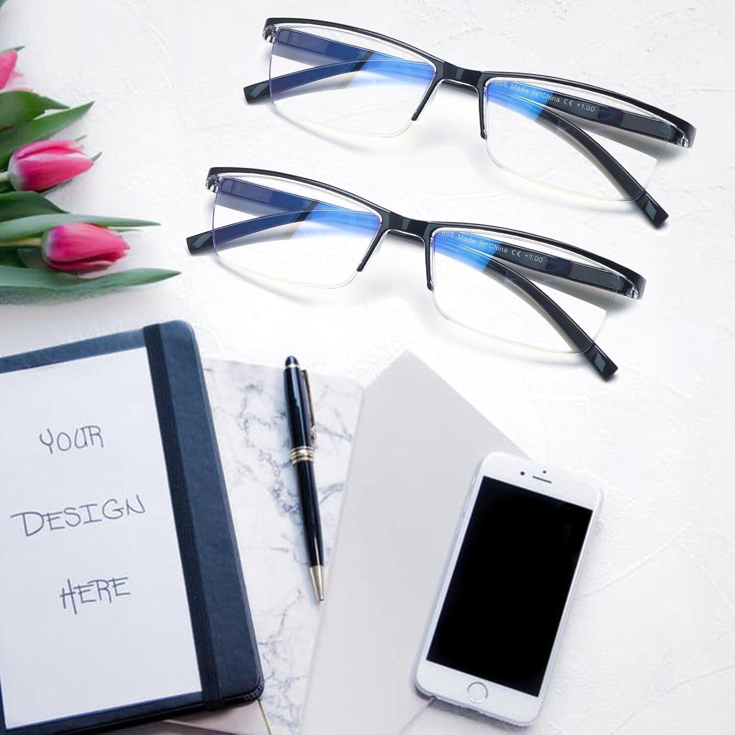 3 pack Blue Light Blocking Readers Comfortable Glasses Vintage Reading Glasses for Men Spring Hinges Classic Readers
