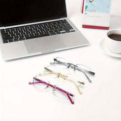KERECSEN Rimless Reading Glasses  With Block Blue Light Lense Featuring Lightweight Design And Spring Hinges for a Comfortable Reading Experience, Suitable for Women