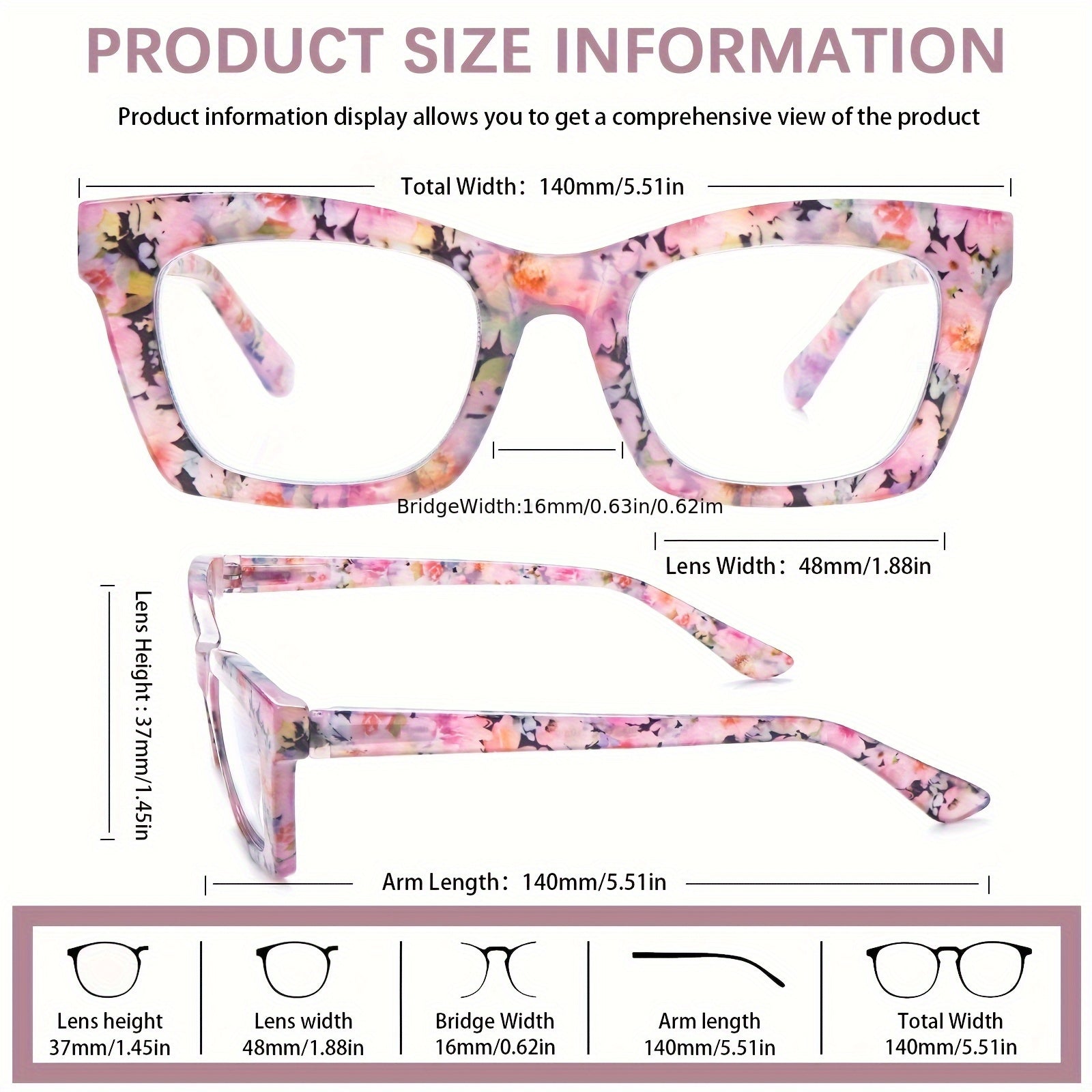 KERECSEN 6-Pack Reading Glasses for Women Anti-blue Light Reading Glasses Computer Readers with Spring Hinges for Various Face Shapes Large Frames Make Your Face Look Smaller Stylish Frames with Floral Print Anti-blue Light Reader for Reading