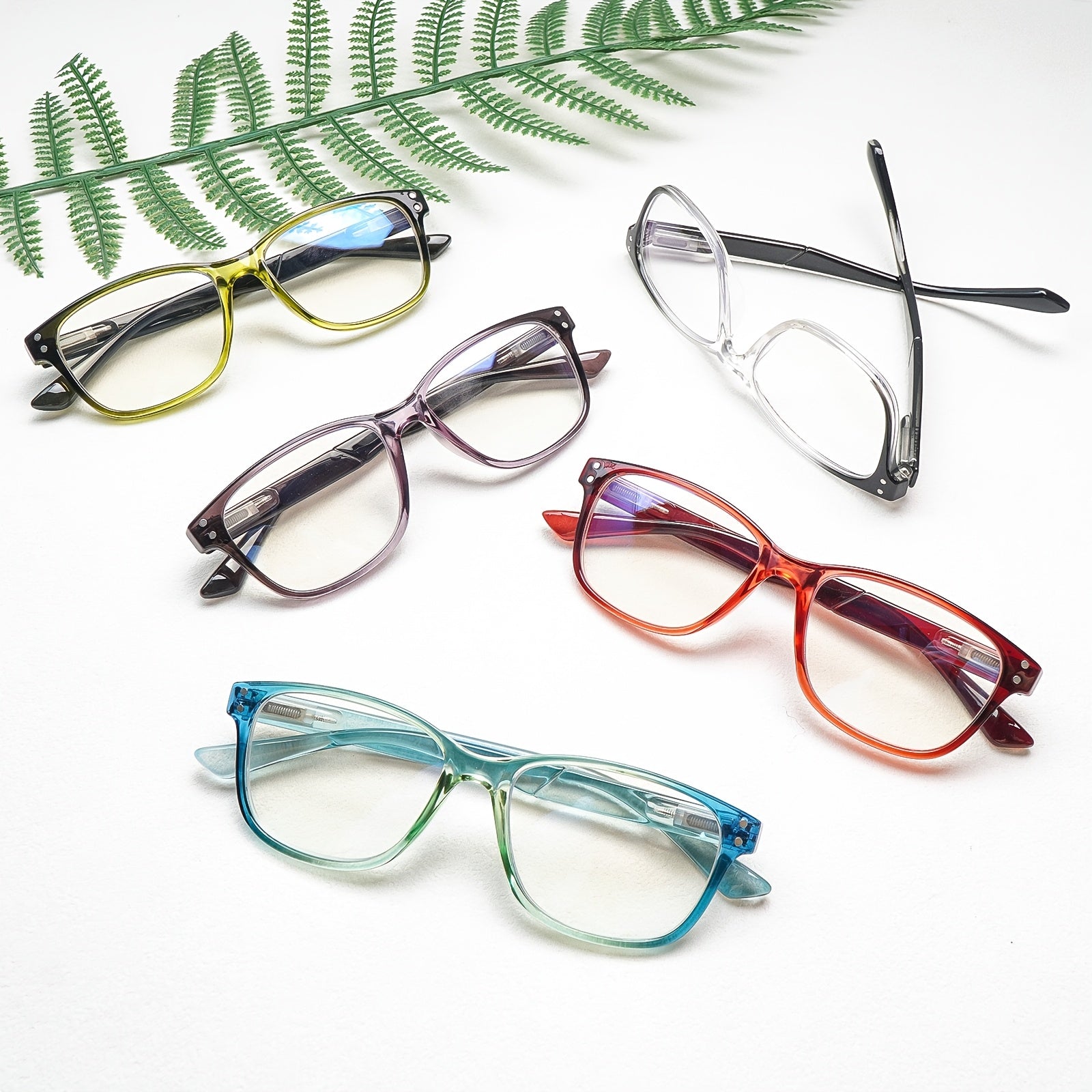 KERECSEN 5 Pack Women’s Translucent Rectangle Reading Glasses, HD Blue Light Blocking Lenses, Ultra-Light Plastic Frame with Flexible Spring Hinges, Bright Gradient Color Fashion Readers