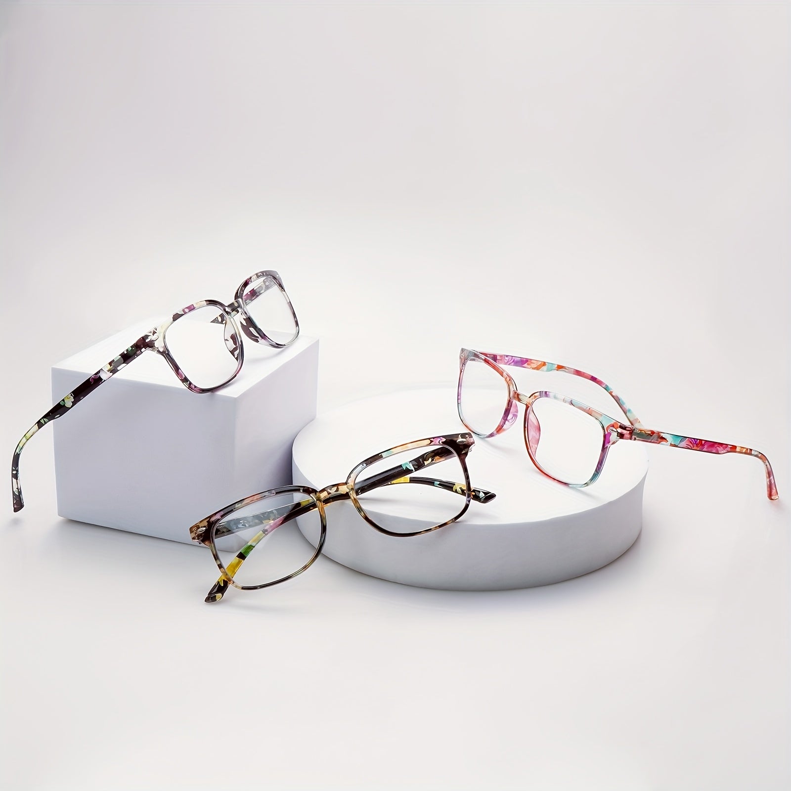 KERECSEN 5 Pack Women’s Floral Print Rectangle Reading Glasses, HD Blue Light Blocking Lenses, Ultra-Light Plastic Frame with Flexible Spring Hinges, Vintage Floral Pattern Fashion Readers