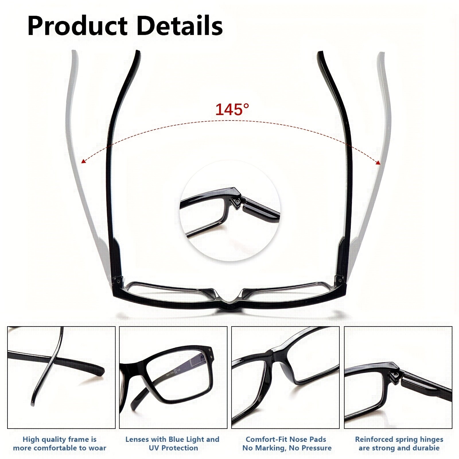 KERECSEN Anti-Blue Light Reading Glasses For Men And Women Spring Hinges Rectangular Frame Minimalist Glasses Computer Reader Lightweight, Durable Reading Glasses For Work And Reading