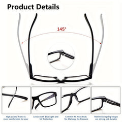 KERECSEN Anti-Blue Light Reading Glasses For Men And Women Spring Hinges Rectangular Frame Minimalist Glasses Computer Reader Lightweight, Durable Reading Glasses For Work And Reading