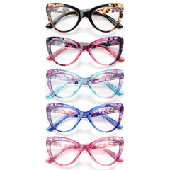 KERECSEN 5-Pack Cat-Eye Blue Light-Blocking Reading Glasses, Specifically for Women with Stylish Patterns. Lightweight Frames Ensure a Comfortable Fit. Premium Blue Light-Blocking Lenses Effectively Relieve Eye Strain.
