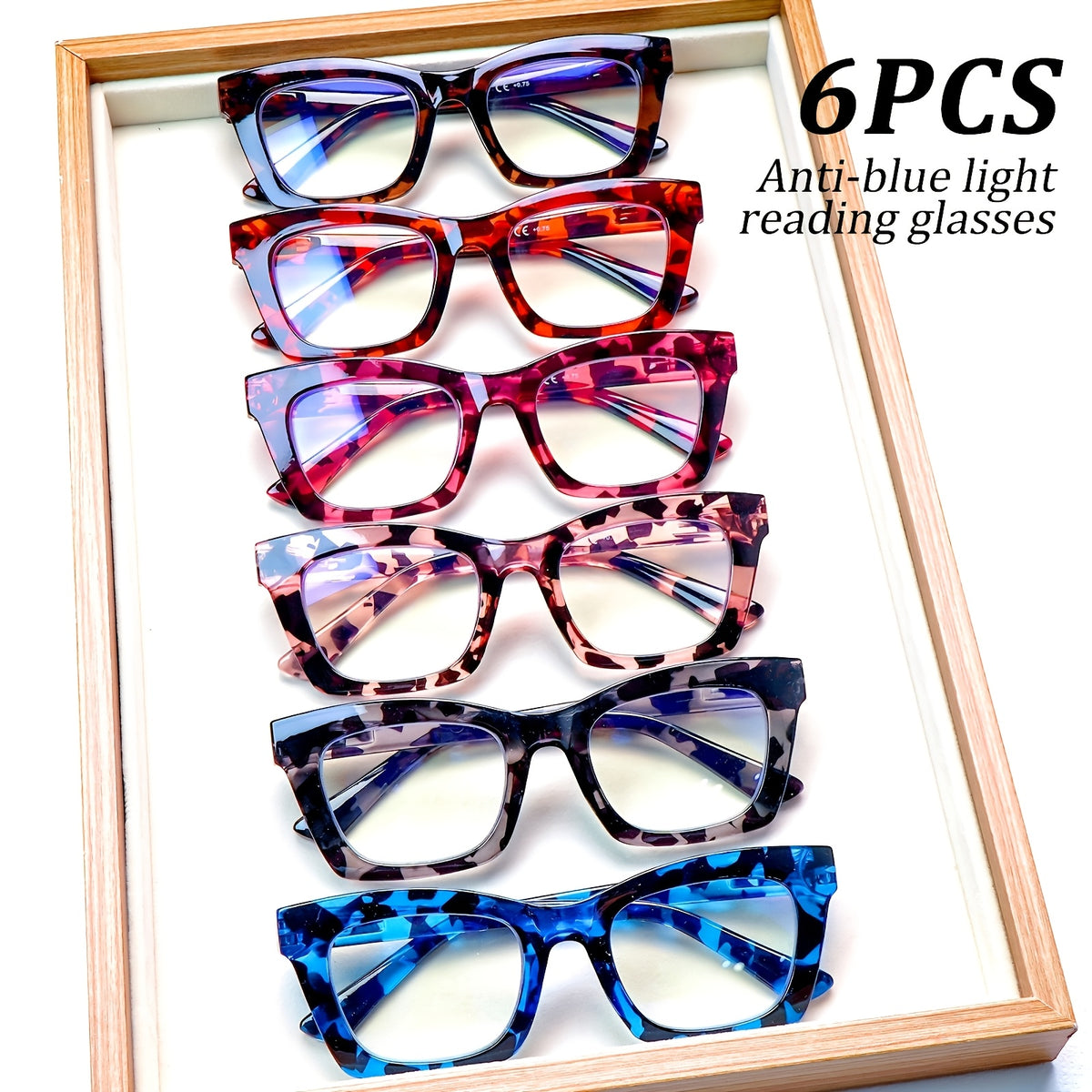 KERECSEN 6 Pack Oprah Style Reading Glasses | Blue Light Blocking Computer Square Readers with Spring Hinge for Unisex Adults, Oval Shape, Plastic Frame, Resin Lens By SIGVAN