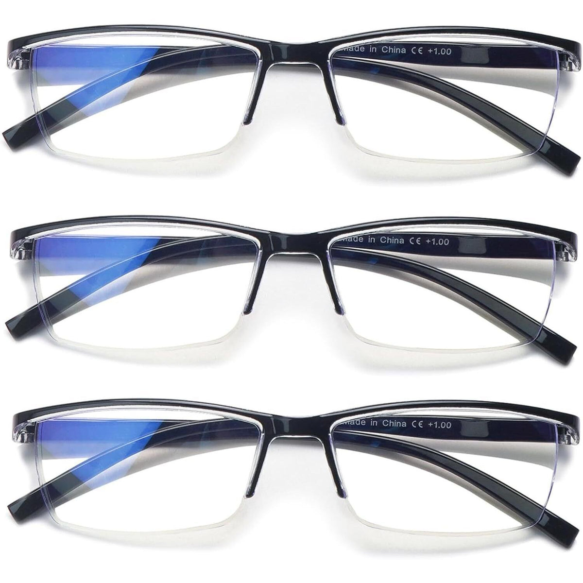 3 pack Blue Light Blocking Readers Comfortable Glasses Vintage Reading Glasses for Men Spring Hinges Classic Readers