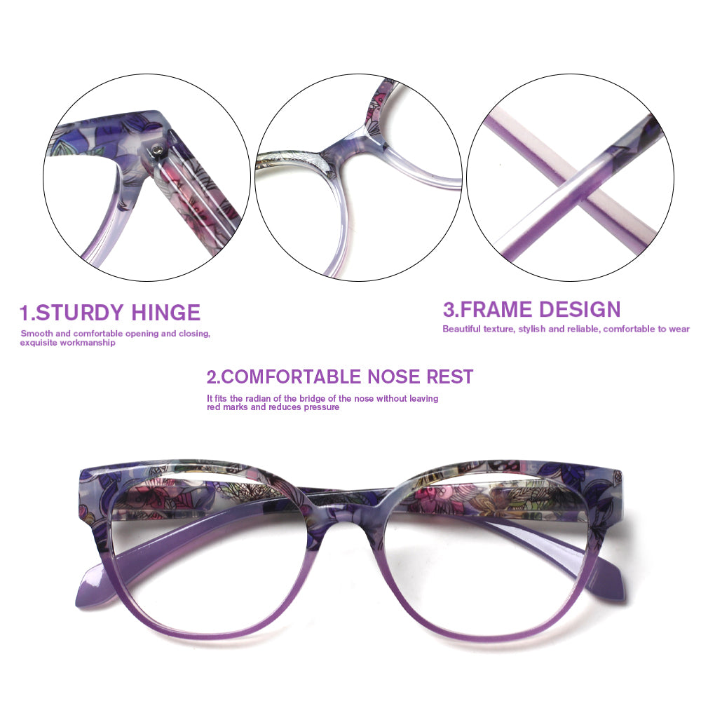 5 Pack Women's Reading Glasses Anti Blue Light Lenses Spring Hinge Reader Glasses FLGHN083