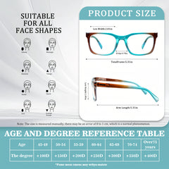 KERECSEN 5 Pairs of Unisex Spring Hinge Gradient Anti-Blue Light Reading Glasses, Sturdy And Comfortable to Wear, Anti-Glare to Relieve Eye Fatigue, Computer Specific Christmas Boutique Gift