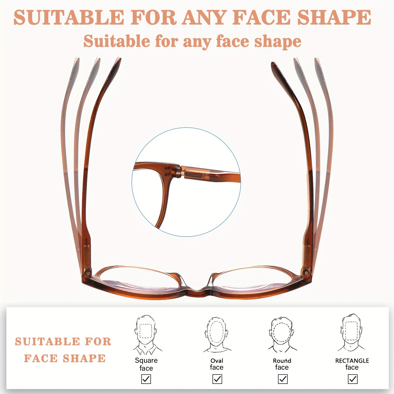 KERECSEN 5 Pairs Stylish-simple Anti-blue Light Reading Glasses For Men/women, With Spring Hinge Design To Meet The Needs Of Multiple People, High-quality Anti-blue Light Lenses To Effectively Block Blue Light, For Daily Commuting, Reading