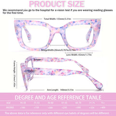 3 pack Women's Reading Glasses with Blue Light Blocking Cat-Eye Floral Frame Design Spring Hinges Computer Reading Glasses