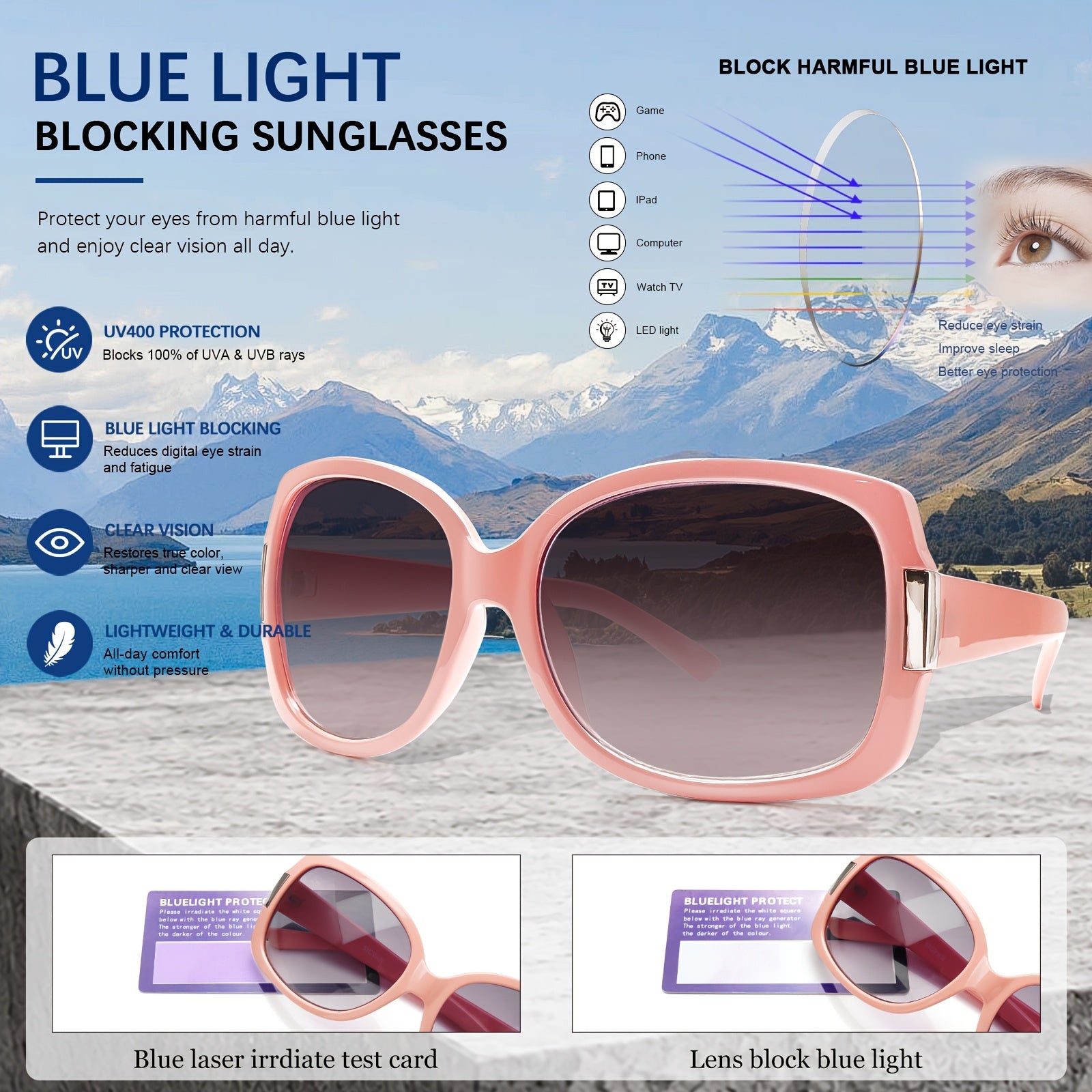 KERECSEN 4 Pack Retro Oversized Fashion Glasses for Men & Women - & Mirror, Full-Rim Frame Suitable for Beach, Travel, Cruise, Vacation - Eyewear Accessories with /Pouch (No Spring Hinges)