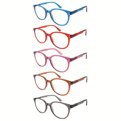 KERECSEN 5 Pairs Stylish-simple Anti-blue Light Reading Glasses For Men/women, With Spring Hinge Design To Meet The Needs Of Multiple People, High-quality Anti-blue Light Lenses To Effectively Block Blue Light, For Daily Commuting, Reading