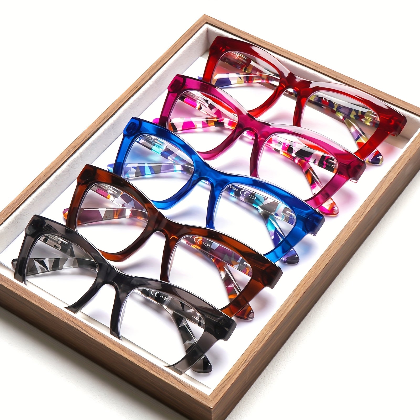 KERECSEN 5 Pack Reading Glasses for Man And Women Anti-blue Light Glasses with Metal Spring Hinges. Kaleidoscope. Large Rectangular Frame. Fashionable  Glasses. Ladies' Quality Glasses. Elegant Glasses. Computer Reading Glasses. Family Set
