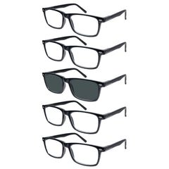 KERECSEN 5pcs Set of Black Reading Glasses, All-Black Lenses, Metal Spring Hinges, Flexible Fit Designed for Men, And Classic Women'S Reading Glasses, an Excellent Choice for a Gift