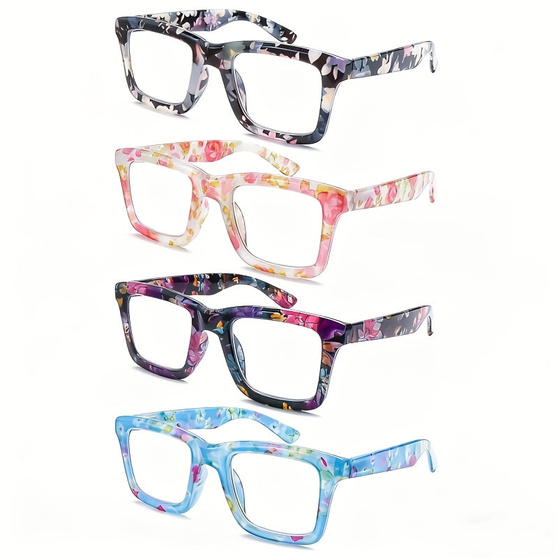 KERECSEN 4 Pairs of Women'S Reading Glasses Oprah Style Presbyterian Glasses Computer Phone Reader Anti Blue Light Blocking Blue Light Damage to Eyes Elegant Metal Spring Hinges Birthday Gift Holiday Gift for Girls +225 Degree +400 Degree
