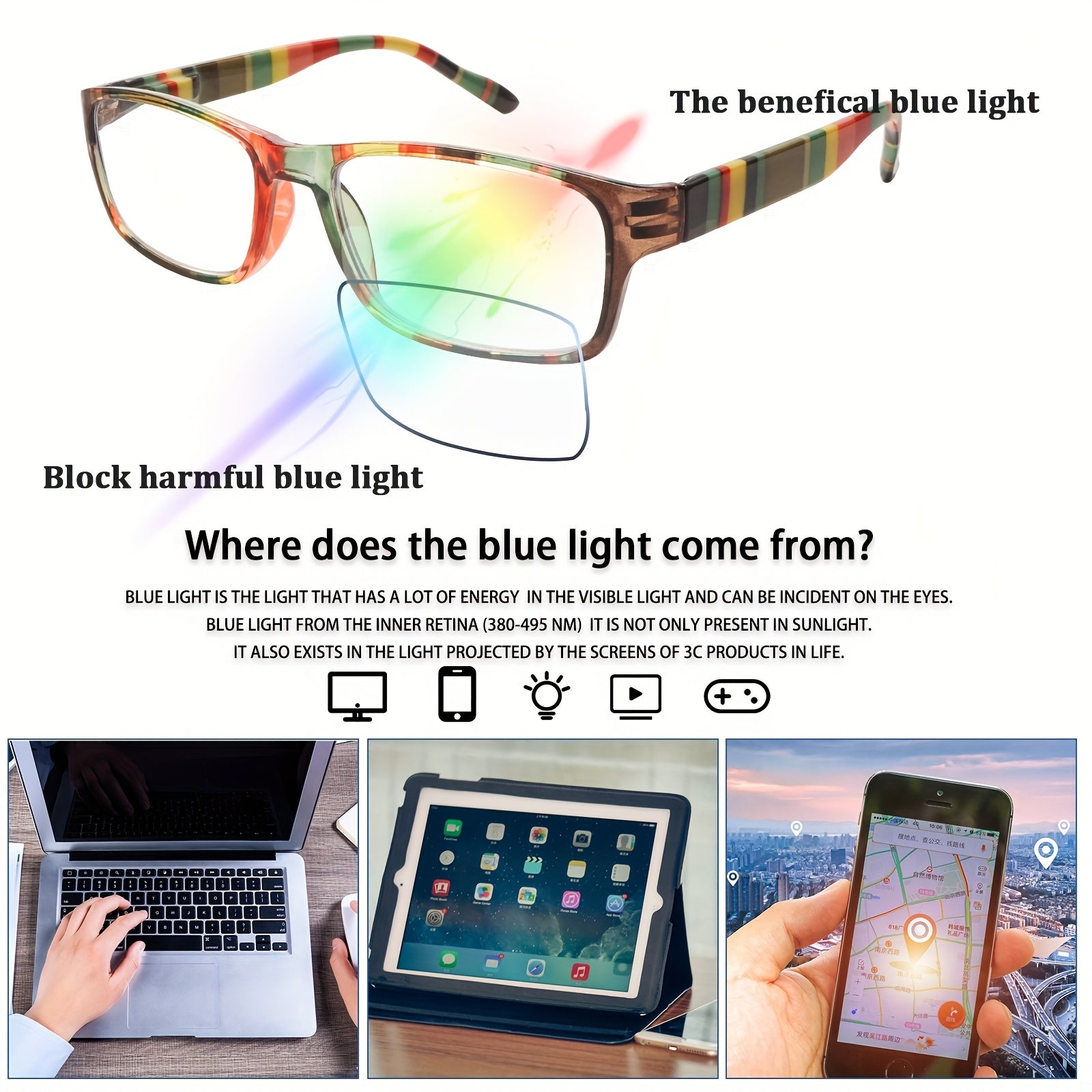 KERECSEN 6 Pack Rainbow Lucky Reading Glasses for Women Blue Light Blocking, Plastic Frames with Spring Hinges, Rainbow Lucky Charm, Lady's Exquisite Reading Glasses, Delicate Style Glasses Fashionable Daily & Christmas Decoration Gift Sets