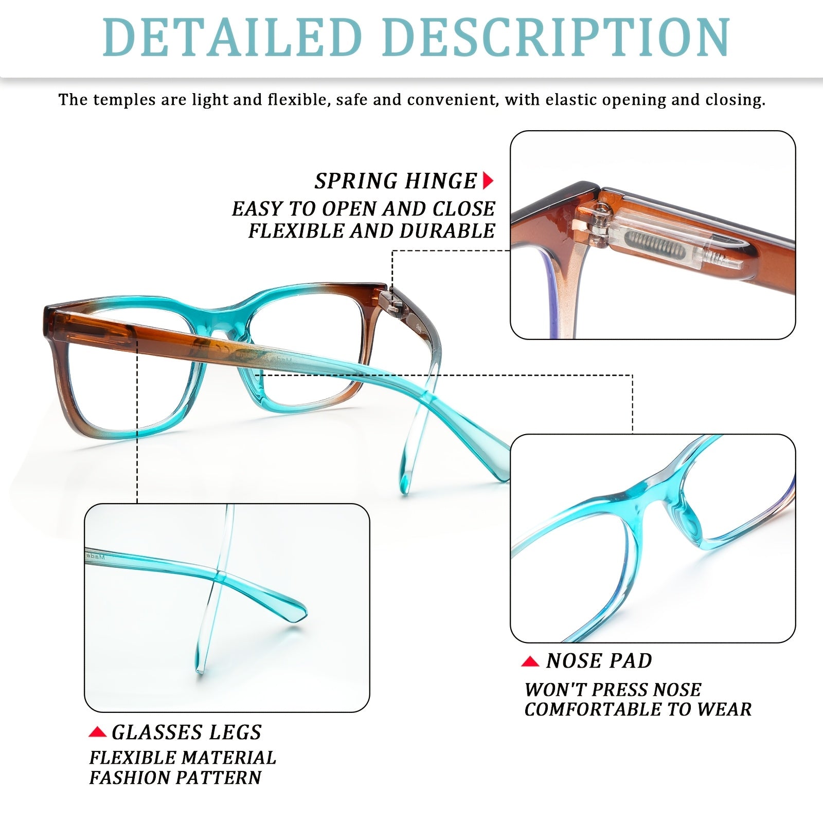 KERECSEN 5 Pairs of Unisex Spring Hinge Gradient Anti-Blue Light Reading Glasses, Sturdy And Comfortable to Wear, Anti-Glare to Relieve Eye Fatigue, Computer Specific Christmas Boutique Gift