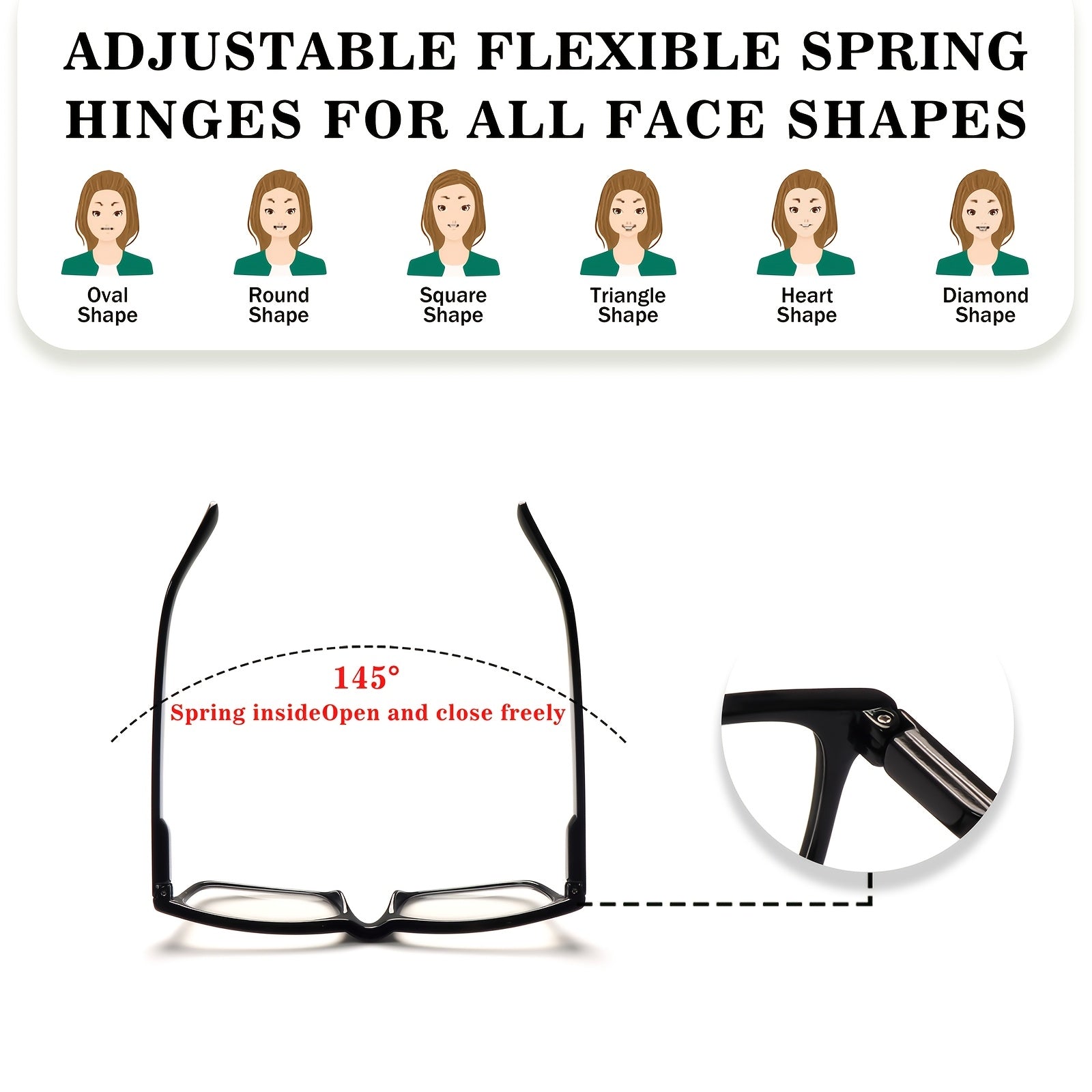 KERECSEN 5-Pack Reading Glasses for Men And Women, Black Square-Frame Readers, Clear-Lens Presbyopia Glasses