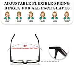 KERECSEN 5-Pack Reading Glasses for Men And Women, Black Square-Frame Readers, Clear-Lens Presbyopia Glasses
